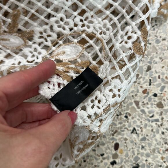 Boston Proper white tan neutral duster crochet beach swim coverup XS - Picture 7 of 8